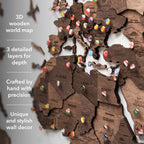 3D Wooden World Map Dark Walnut