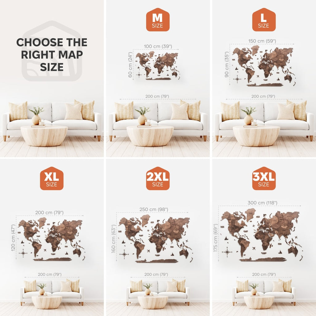 3D Wooden World Map Dark Walnut