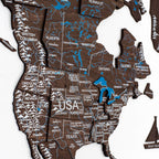 3D Wooden World Map Dark Walnut