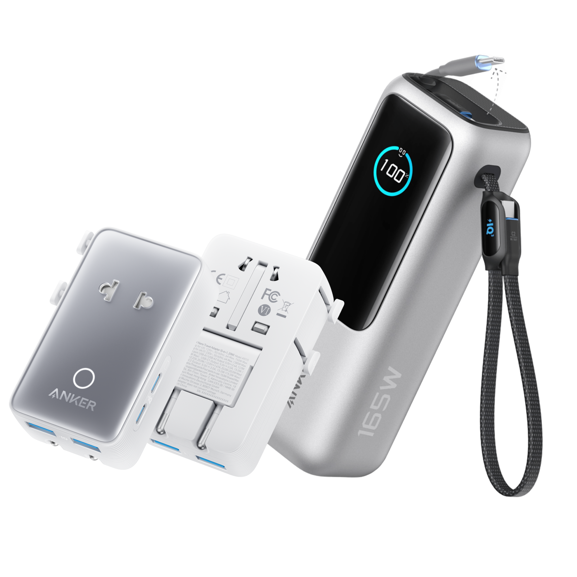 Anker Laptop Power Bank (25K, 165W, Built-In and Retractable Cables)