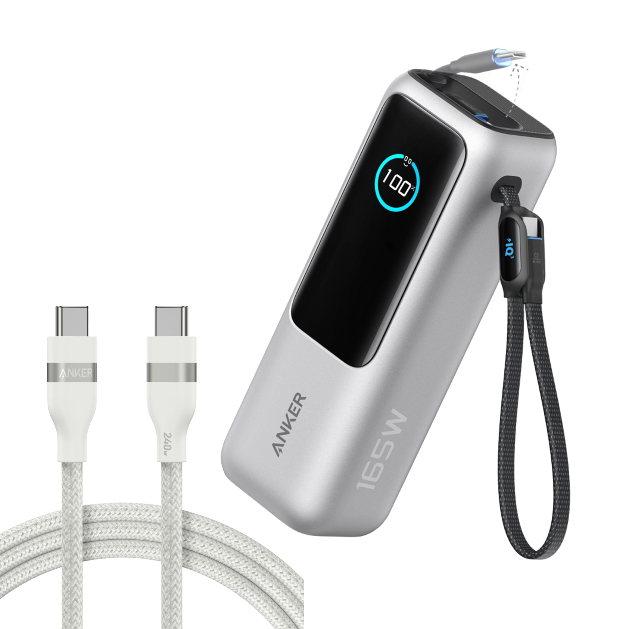 Anker Laptop Power Bank (25K, 165W, Built-In and Retractable Cables)