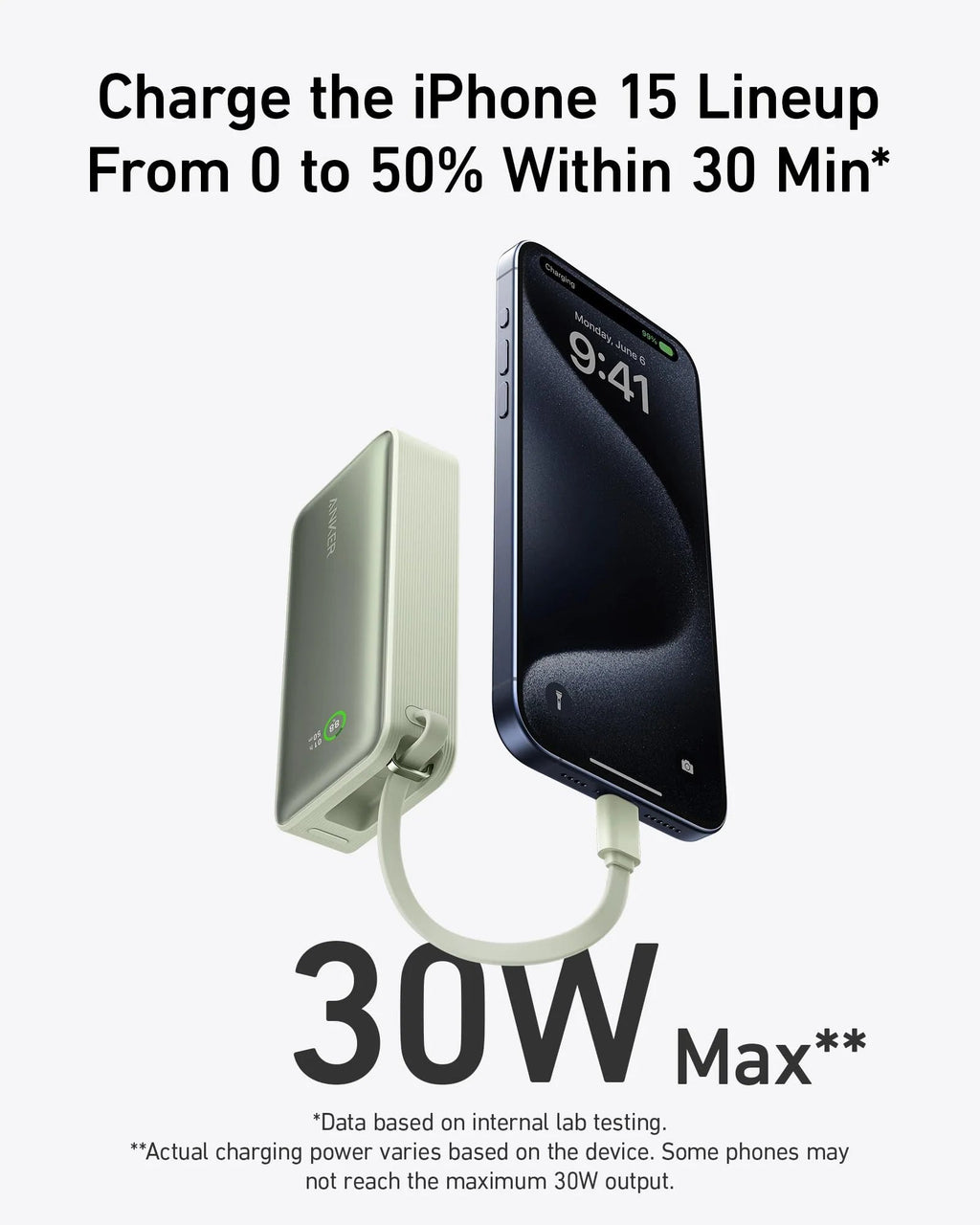 Anker Nano Power Bank (30W, Built-In USB-C Cable)