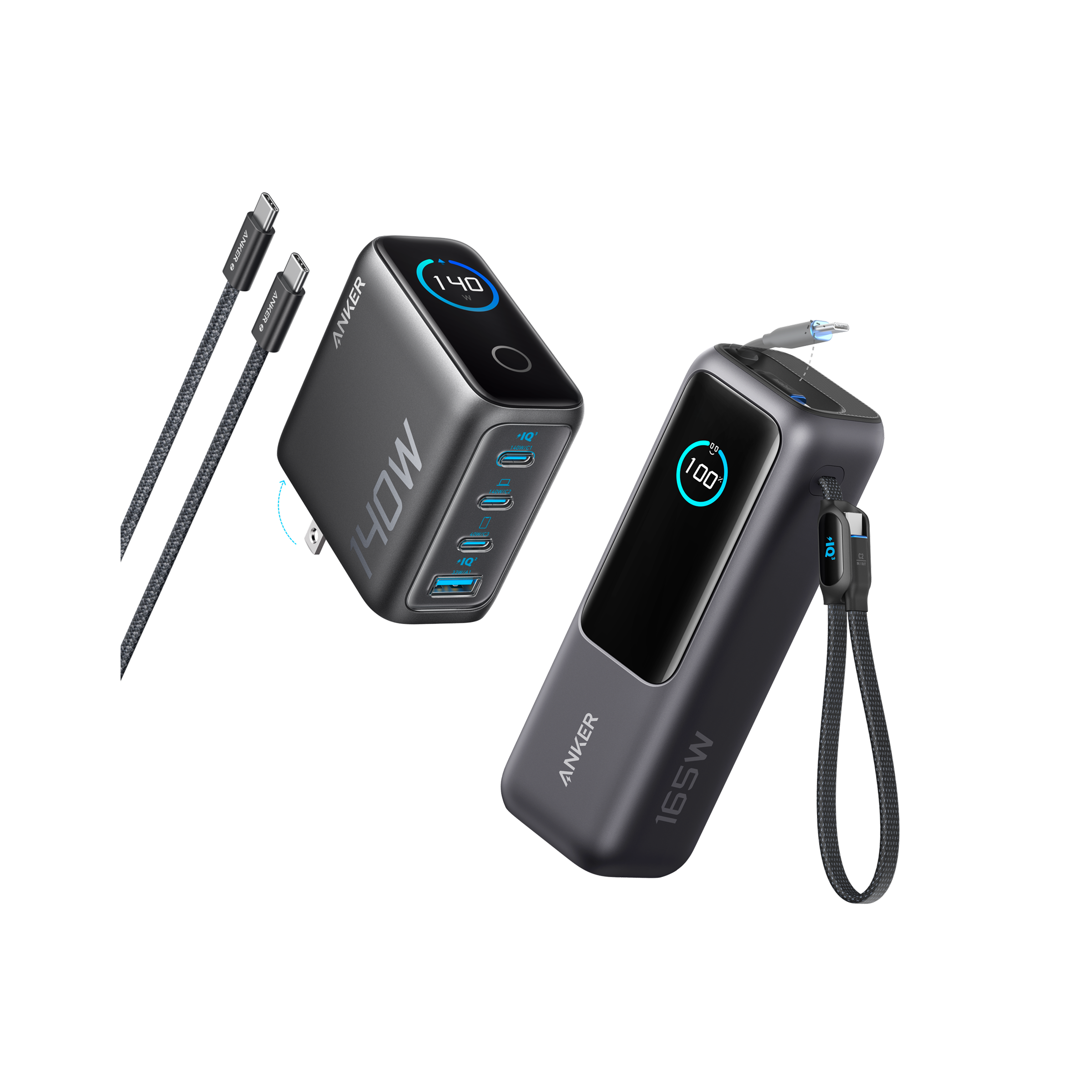 Anker Laptop Power Bank (25K, 165W, Built-In and Retractable Cables)